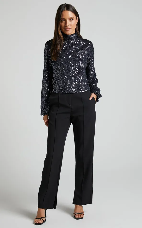 Showpo Shona Top 8211 Long Sleeve High Neck Cowl Back In Black Women Tops