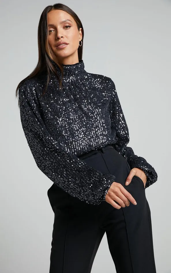 Showpo Shona Top 8211 Long Sleeve High Neck Cowl Back In Black Women Tops