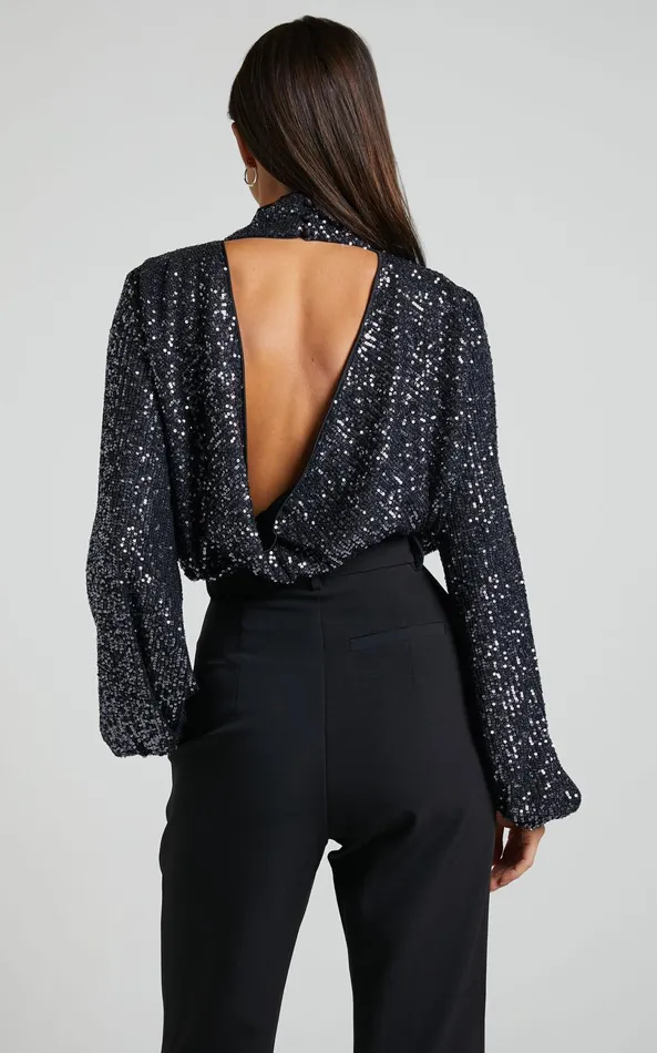 Showpo Shona Top 8211 Long Sleeve High Neck Cowl Back In Black Women Tops