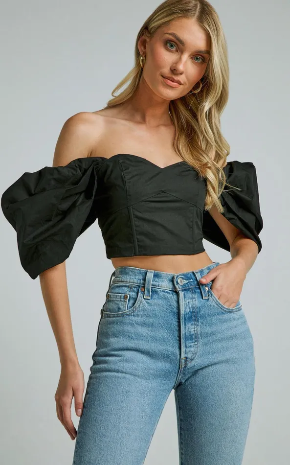 Showpo Shona Top 8211 Off Shoulder Sweetheart Neck Puff Sleeve In Black Women Tops Showpo Shona Top 8211 Off Shoulder Sweetheart Neck Puff Sleeve In Black Women Tops