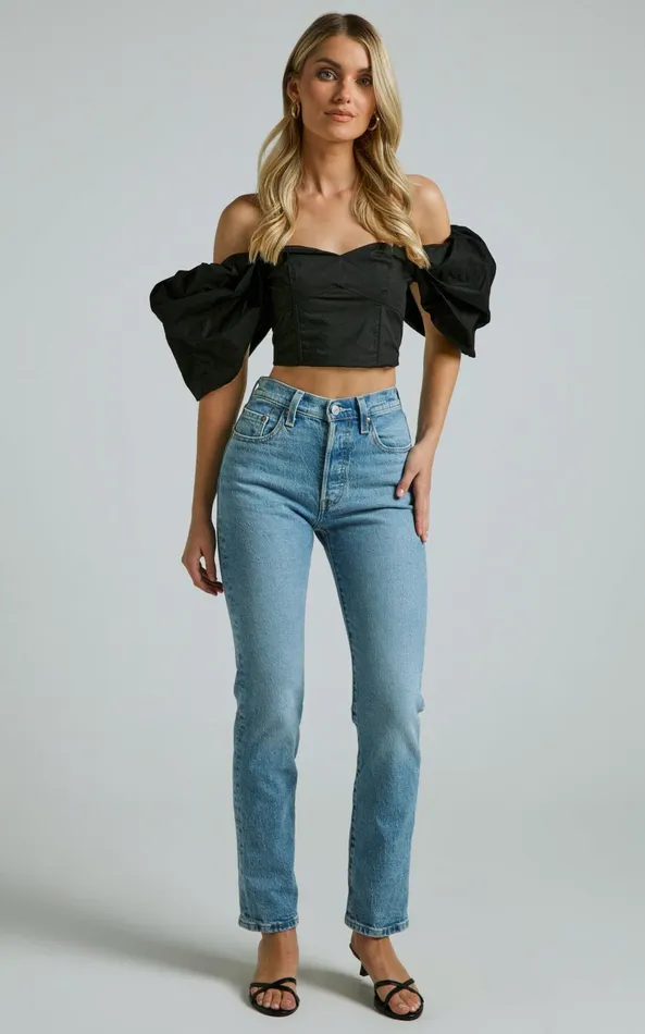 Showpo Shona Top 8211 Off Shoulder Sweetheart Neck Puff Sleeve In Black Women Tops