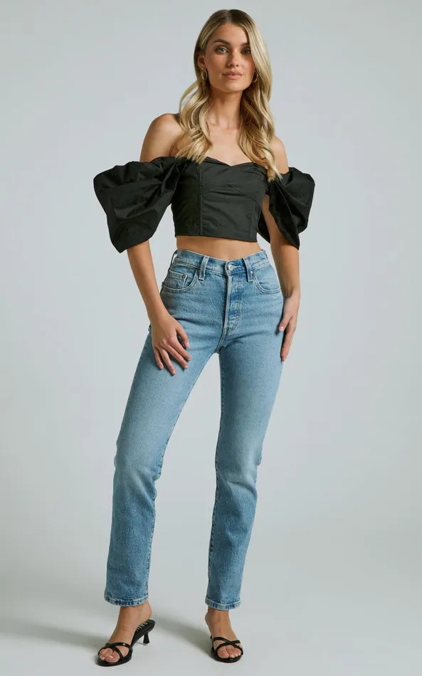 Showpo Shona Top 8211 Off Shoulder Sweetheart Neck Puff Sleeve In Black Women Tops