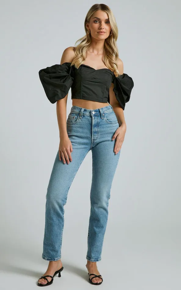 Showpo Shona Top 8211 Off Shoulder Sweetheart Neck Puff Sleeve In Black Women Tops