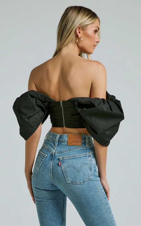 Showpo Shona Top 8211 Off Shoulder Sweetheart Neck Puff Sleeve In Black Women Tops