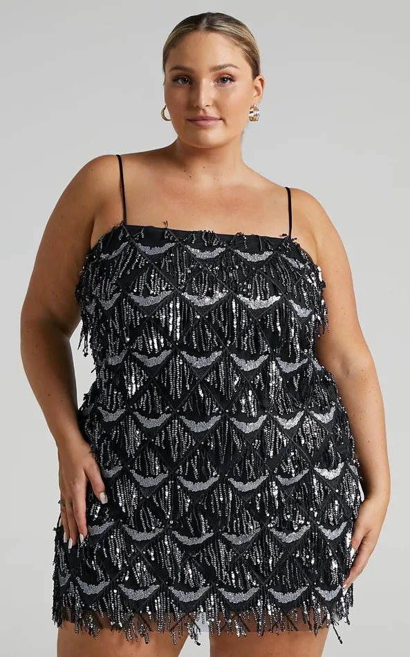 Showpo Shook Mini Dress In Black Sequin Women Curve Clothes