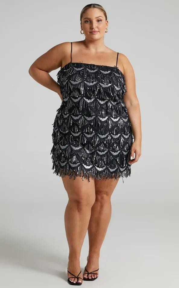 Showpo Shook Mini Dress In Black Sequin Women Curve Clothes