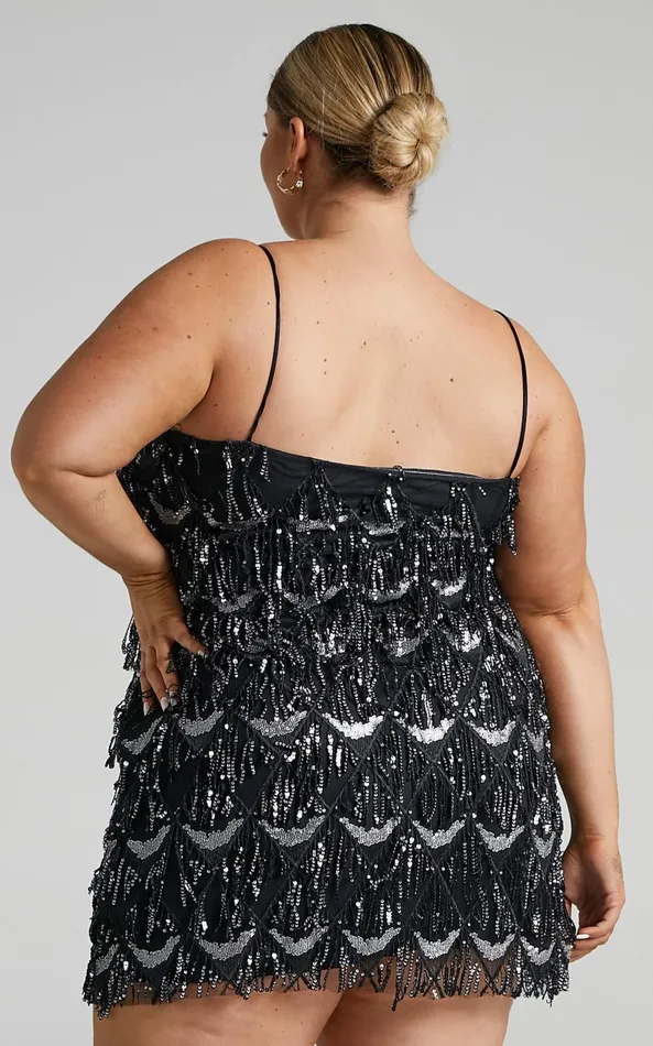 Showpo Shook Mini Dress In Black Sequin Women Curve Clothes