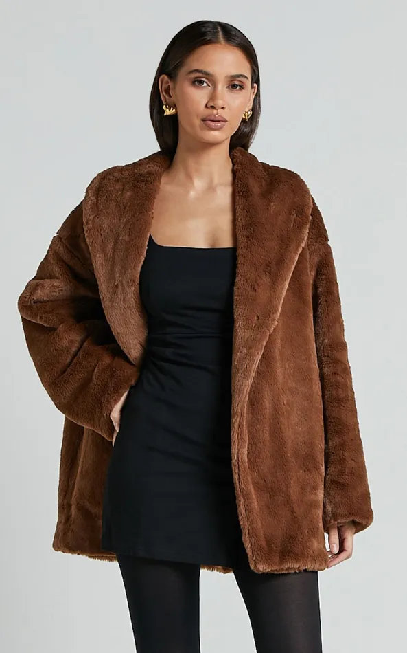 Showpo Sienna Coat 8211 Faux Fur Coat In Chocolate Women Jackets and Coats