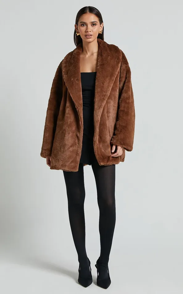 Showpo Sienna Coat 8211 Faux Fur Coat In Chocolate Women Jackets and Coats