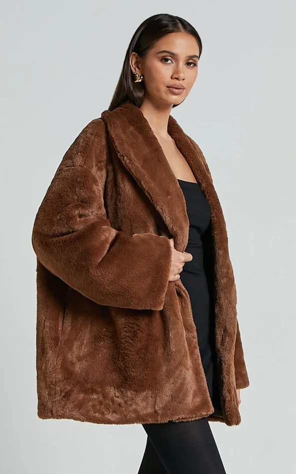Showpo Sienna Coat 8211 Faux Fur Coat In Chocolate Women Jackets and Coats