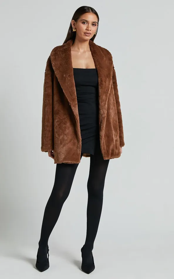 Showpo Sienna Coat 8211 Faux Fur Coat In Chocolate Women Jackets and Coats