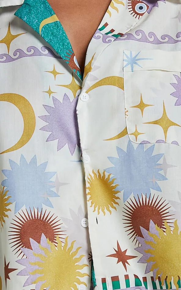 Showpo Sifani Top 8211 Relaxed Button Through Collared Shirt In Cosmic Summer Women Tops