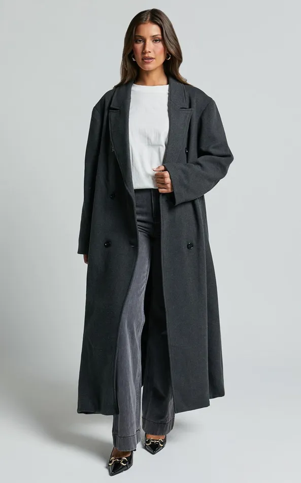 Showpo Silvena Coat 8211 Oversized Longline Tailored Coat In Slate Grey Women Jackets and Coats
