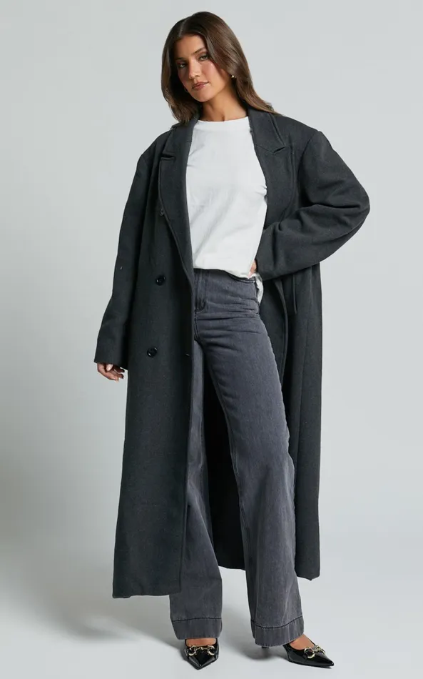 Showpo Silvena Coat 8211 Oversized Longline Tailored Coat In Slate Grey Women Jackets and Coats