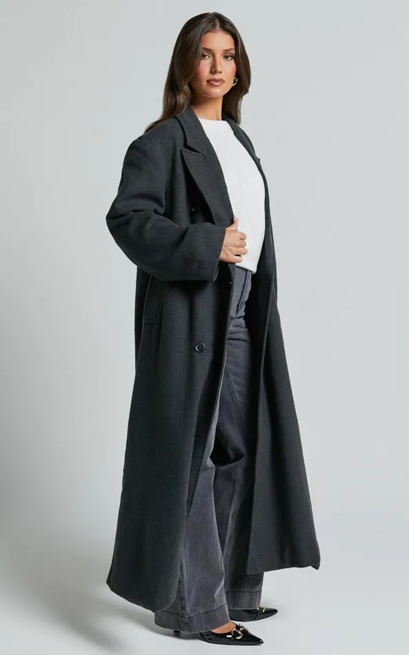 Showpo Silvena Coat 8211 Oversized Longline Tailored Coat In Slate Grey Women Jackets and Coats