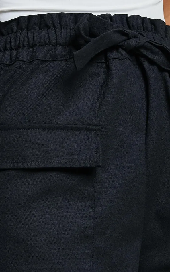 Showpo Simpson Pants 8211 Linen Look Tie Waist Pocket Detail Cargo Pants In Black Women Pants