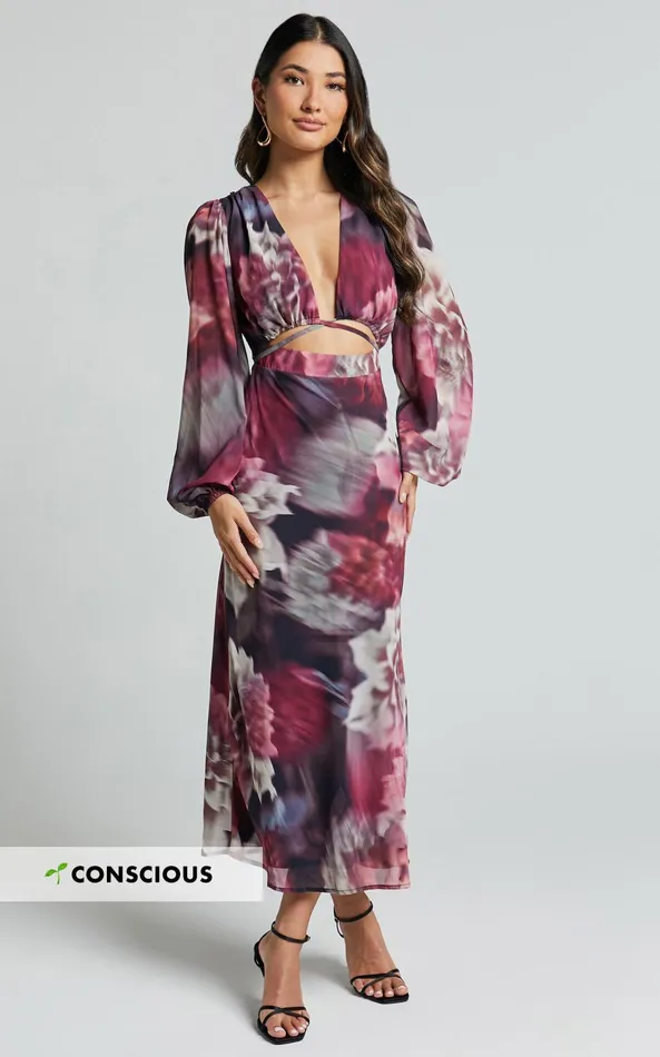 Showpo Sinclair Midi Dress 8211 Plunge Bishop Sleeve Cut Out Dress In Mariache Rose Print Women Dresses Showpo Sinclair Midi Dress 8211 Plunge Bishop Sleeve Cut Out Dress In Mariache Rose Print Women Dresses