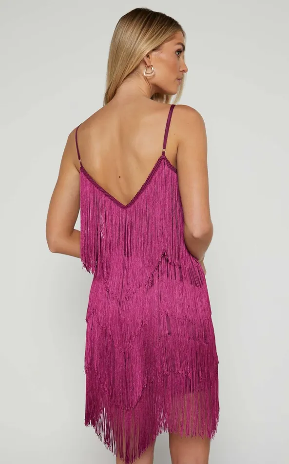 Showpo Siofra Mini Dress 8211 Zig Zag Fringe Dress In Mulberry Women Dresses