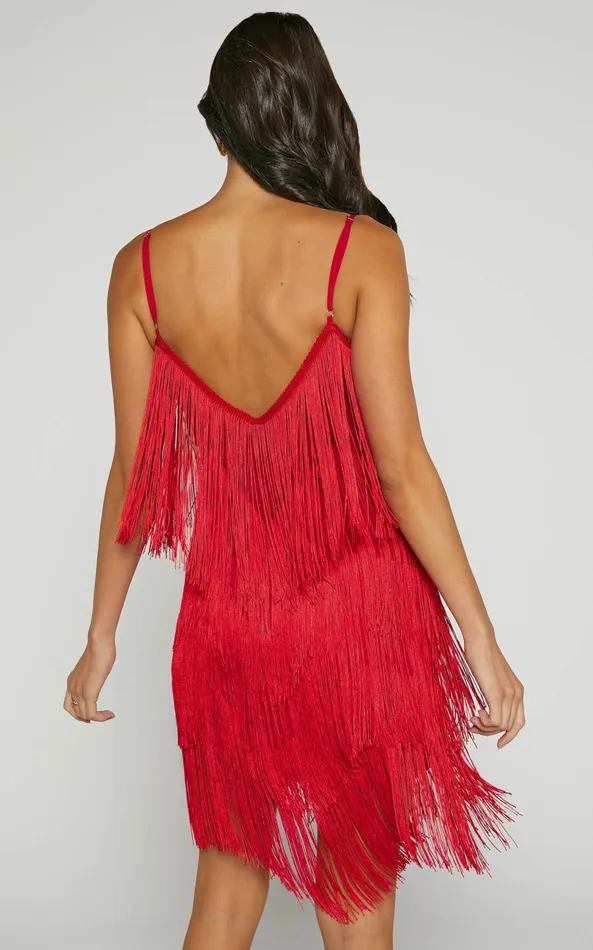 Showpo Siofra Mini Dress 8211 Zig Zag Fringe Dress In Red Women Dresses