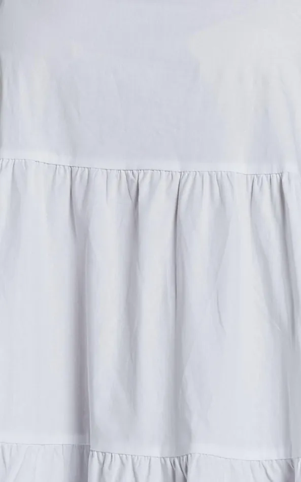 Showpo Siony Midi Dress 8211 Scoop Neck Strappy Scallop Hem Tiered Dress In White Women Dresses