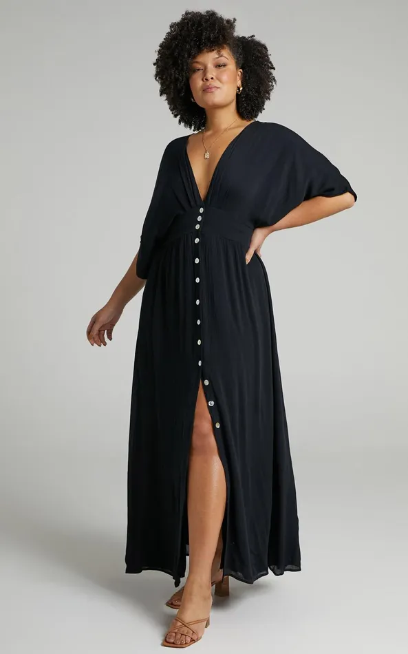 Showpo Sitting Pretty Maxi Dress In Black Women Curve Clothes
