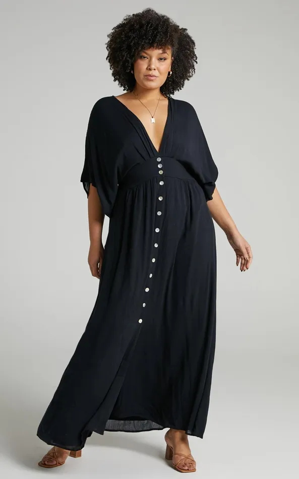 Showpo Sitting Pretty Maxi Dress In Black Women Curve Clothes