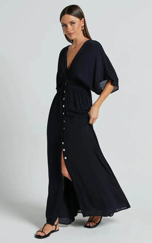 Showpo Sitting Pretty Maxi Dress In Black Women Curve Clothes