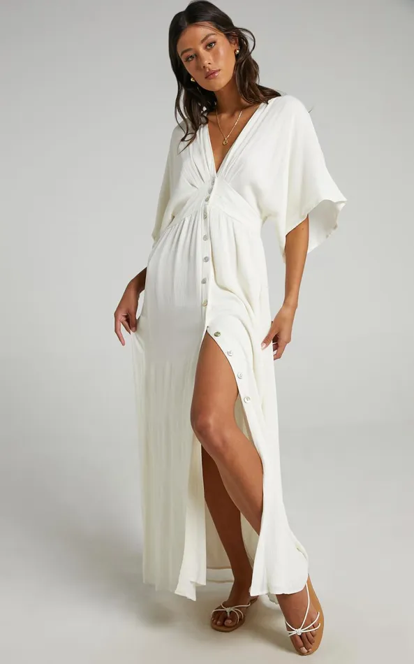 Showpo Sitting Pretty Maxi Dress In Natural Women Maternity Clothes