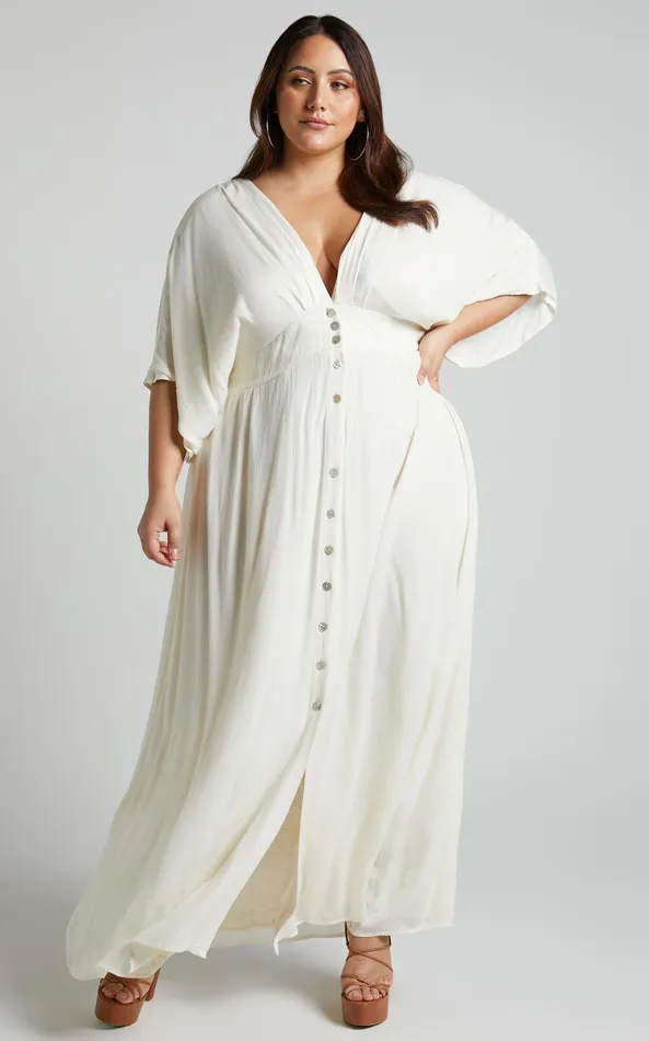 Showpo Sitting Pretty Maxi Dress In Natural Women Maternity Clothes