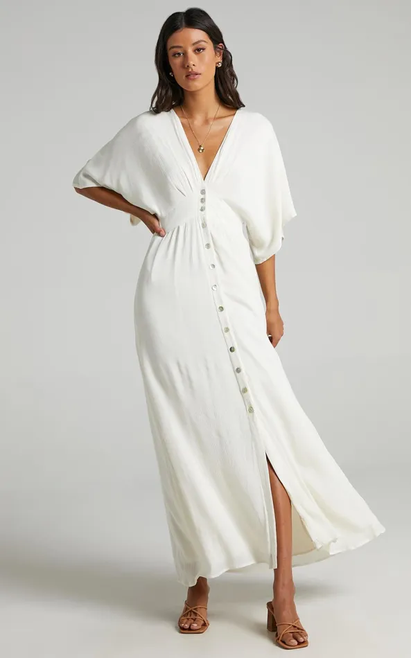 Showpo Sitting Pretty Maxi Dress In Natural Women Maternity Clothes