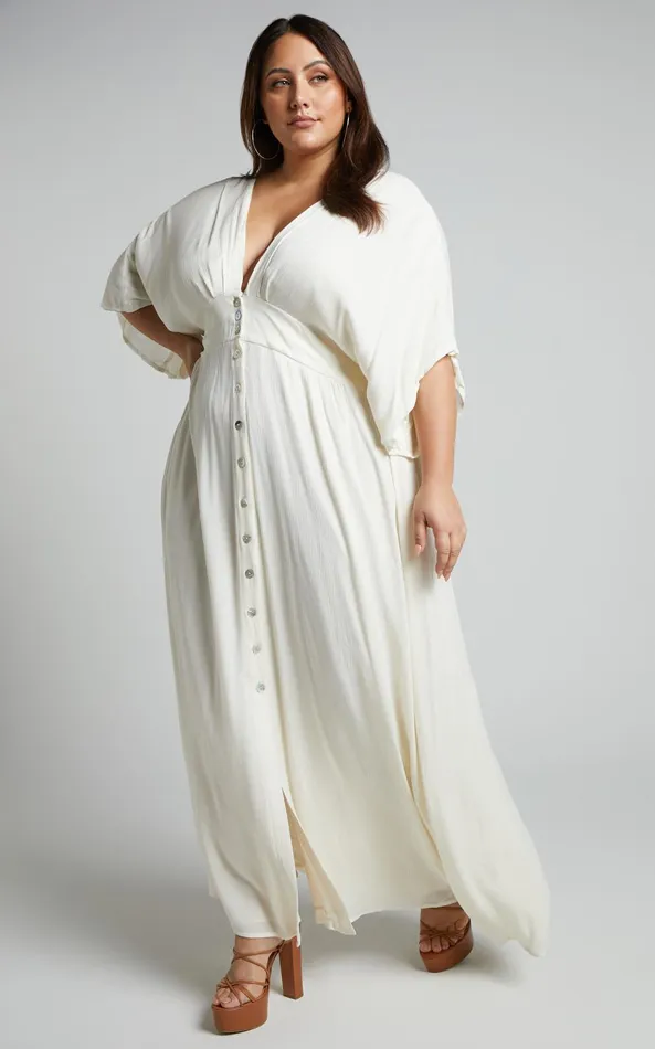 Showpo Sitting Pretty Maxi Dress In Natural Women Maternity Clothes