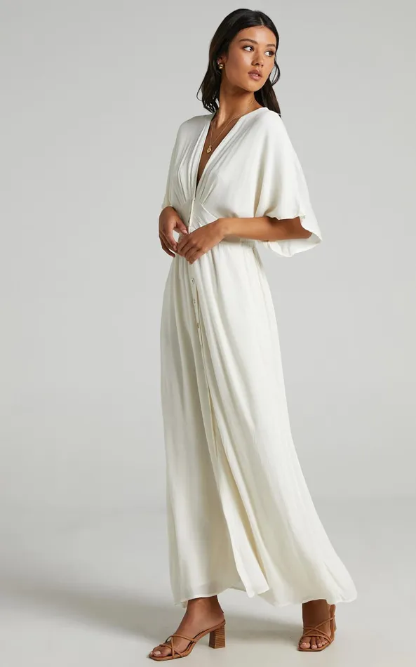 Showpo Sitting Pretty Maxi Dress In Natural Women Maternity Clothes