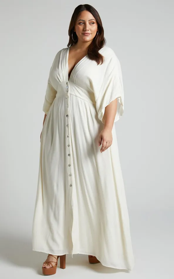 Showpo Sitting Pretty Maxi Dress In Natural Women Maternity Clothes