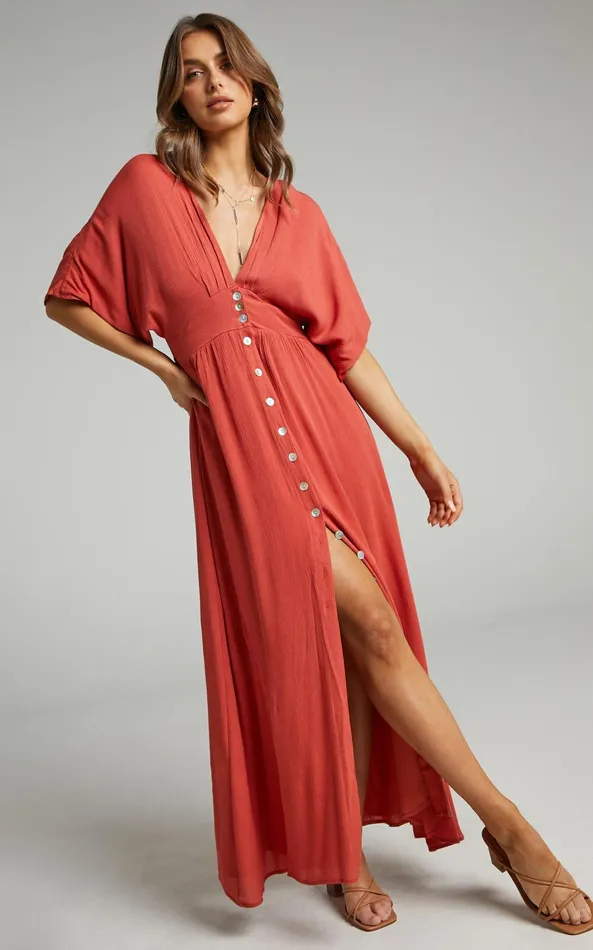 Showpo Sitting Pretty Maxi Dress In Rust Women Dresses