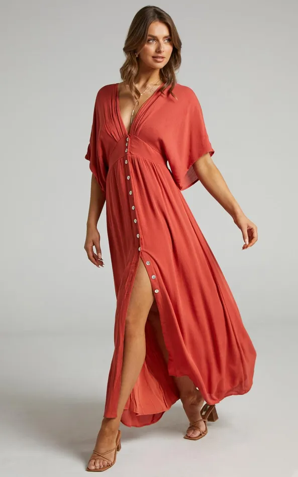 Showpo Sitting Pretty Maxi Dress In Rust Women Dresses