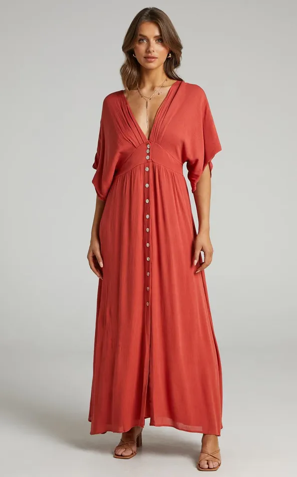 Showpo Sitting Pretty Maxi Dress In Rust Women Dresses