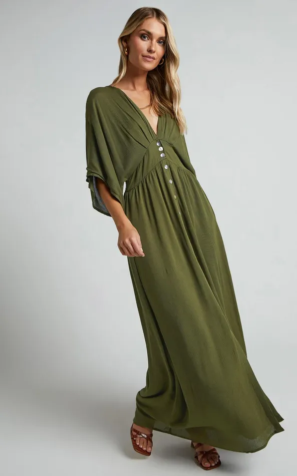 Showpo Sitting Pretty Midi Dress 8211 Short Sleeve Button Down Dress In Olive Women Curve Clothes