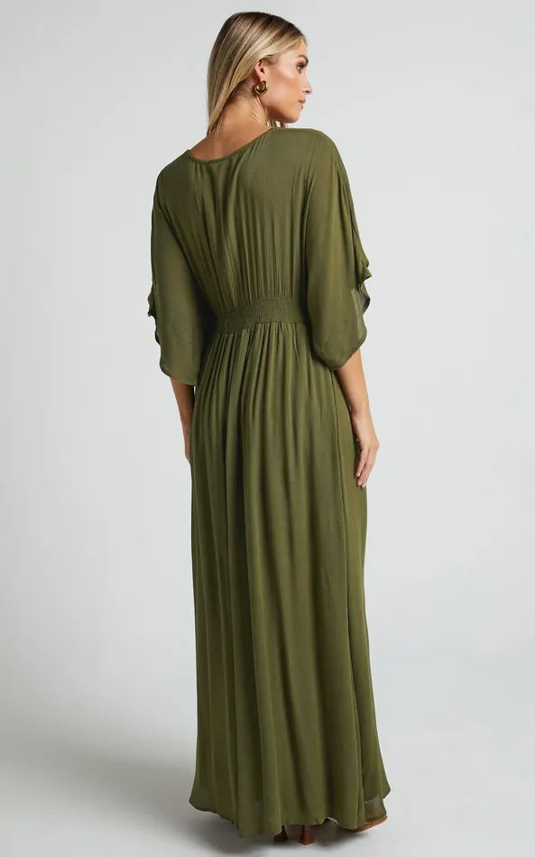 Showpo Sitting Pretty Midi Dress 8211 Short Sleeve Button Down Dress In Olive Women Curve Clothes