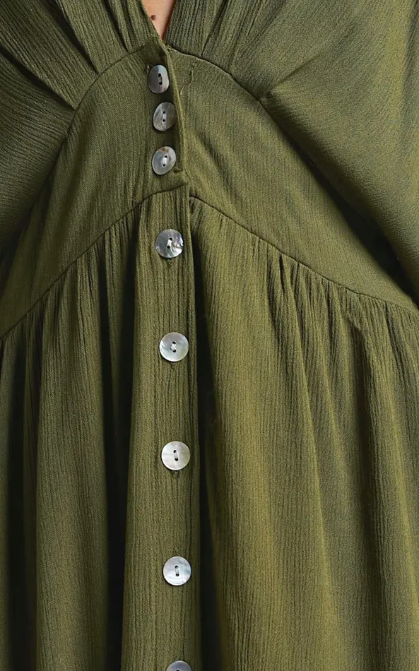 Showpo Sitting Pretty Midi Dress 8211 Short Sleeve Button Down Dress In Olive Women Curve Clothes