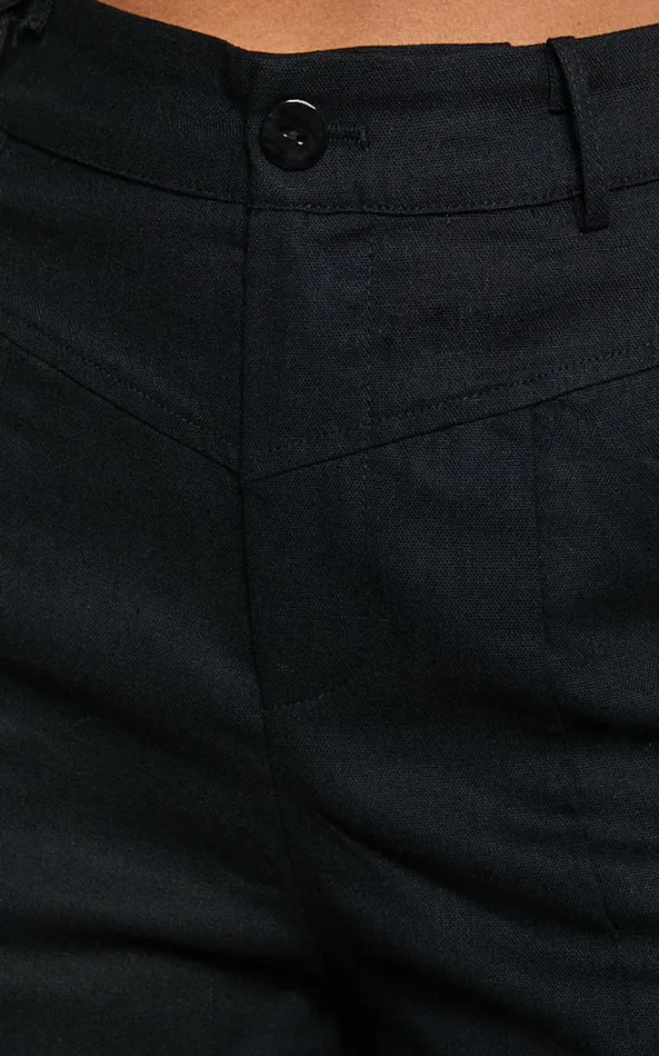 Showpo Skye Pants 8211 Linen Look High Waisted Seam Detail Pants In Black Women Pants