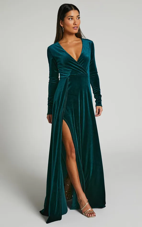 Showpo Sloane Maxi Dress 8211 Long Sleeve Wrap Dress In Emerald Women Curve Clothes Showpo Sloane Maxi Dress 8211 Long Sleeve Wrap Dress In Emerald Women Curve Clothes