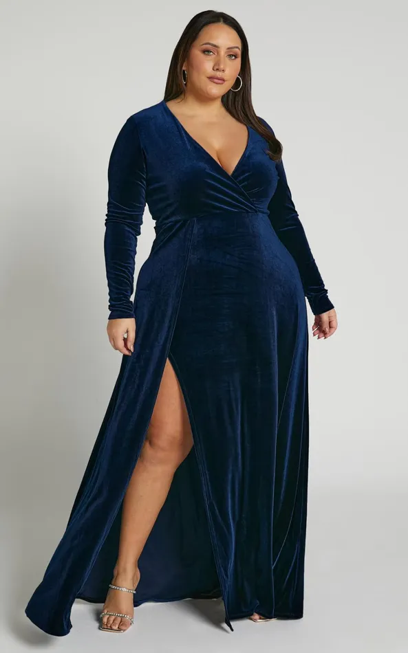 Showpo Sloane Maxi Dress 8211 Long Sleeve Wrap Dress In Navy Women Curve Clothes Showpo Sloane Maxi Dress 8211 Long Sleeve Wrap Dress In Navy Women Curve Clothes