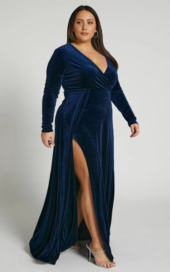 Showpo Sloane Maxi Dress 8211 Long Sleeve Wrap Dress In Navy Women Curve Clothes Showpo Sloane Maxi Dress 8211 Long Sleeve Wrap Dress In Navy Women Curve Clothes