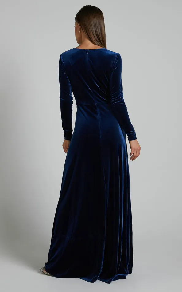 Showpo Sloane Maxi Dress 8211 Long Sleeve Wrap Dress In Navy Women Curve Clothes Showpo Sloane Maxi Dress 8211 Long Sleeve Wrap Dress In Navy Women Curve Clothes