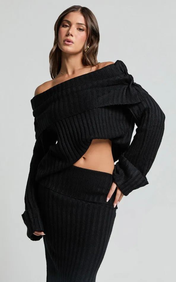 Showpo SNDYS THE LABEL 8211 BROOKS OFF SHOULDER JUMPER In Black Women Knitwear Showpo SNDYS THE LABEL 8211 BROOKS OFF SHOULDER JUMPER In Black Women Knitwear