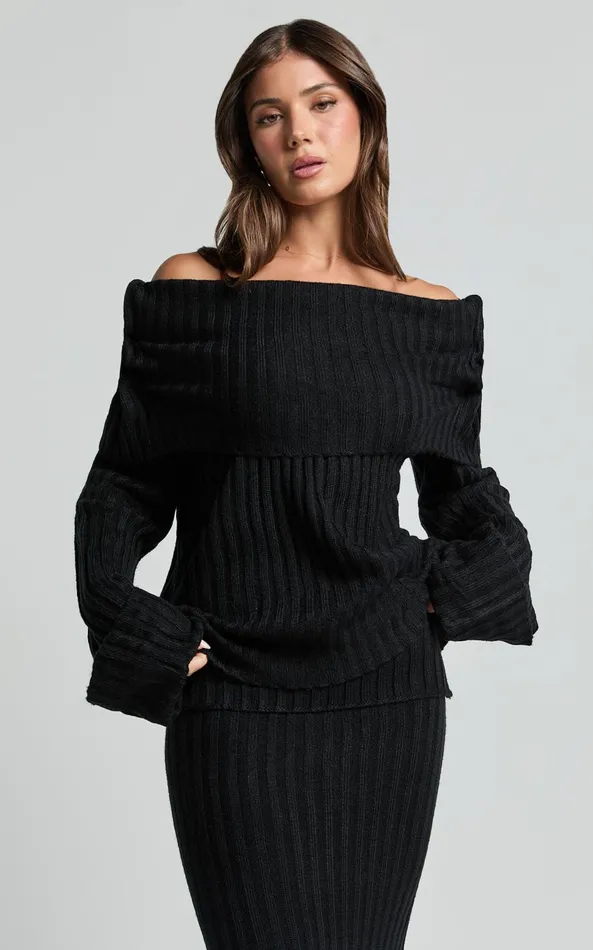 Showpo SNDYS THE LABEL 8211 BROOKS OFF SHOULDER JUMPER In Black Women Knitwear