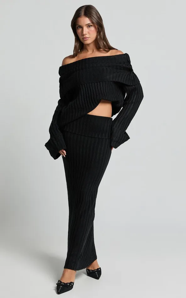 Showpo SNDYS THE LABEL 8211 BROOKS OFF SHOULDER JUMPER In Black Women Knitwear