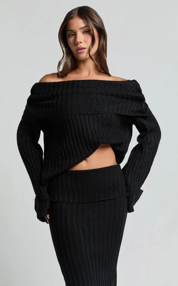 Showpo SNDYS THE LABEL 8211 BROOKS OFF SHOULDER JUMPER In Black Women Knitwear