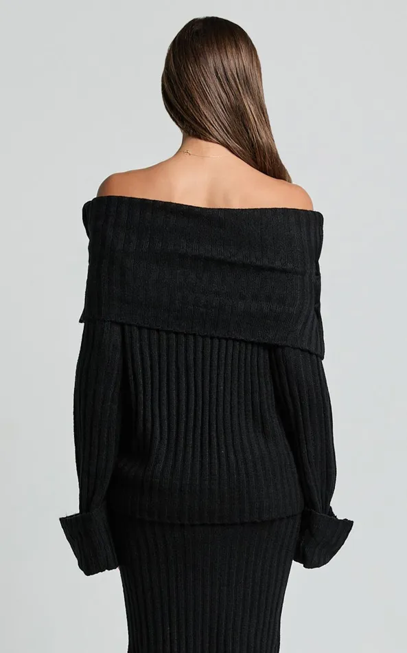 Showpo SNDYS THE LABEL 8211 BROOKS OFF SHOULDER JUMPER In Black Women Knitwear