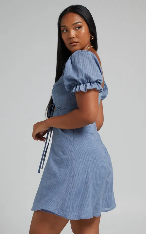 Showpo Soft Mention Mini Dress 8211 Puff Sleeve Dress In Navy Women Dresses